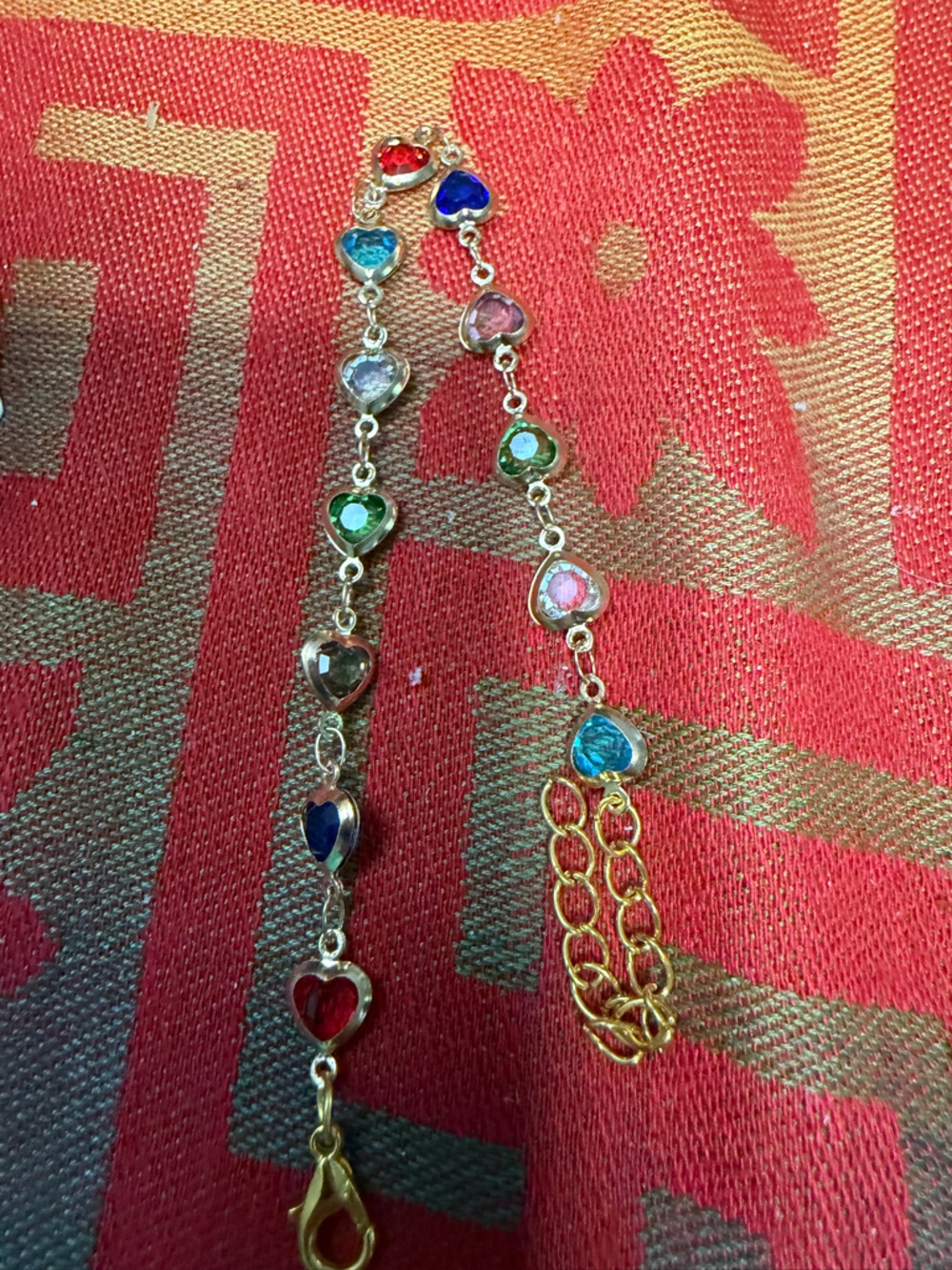 Gold Tone Multi-Color Heart Crystal Bracelet - Women